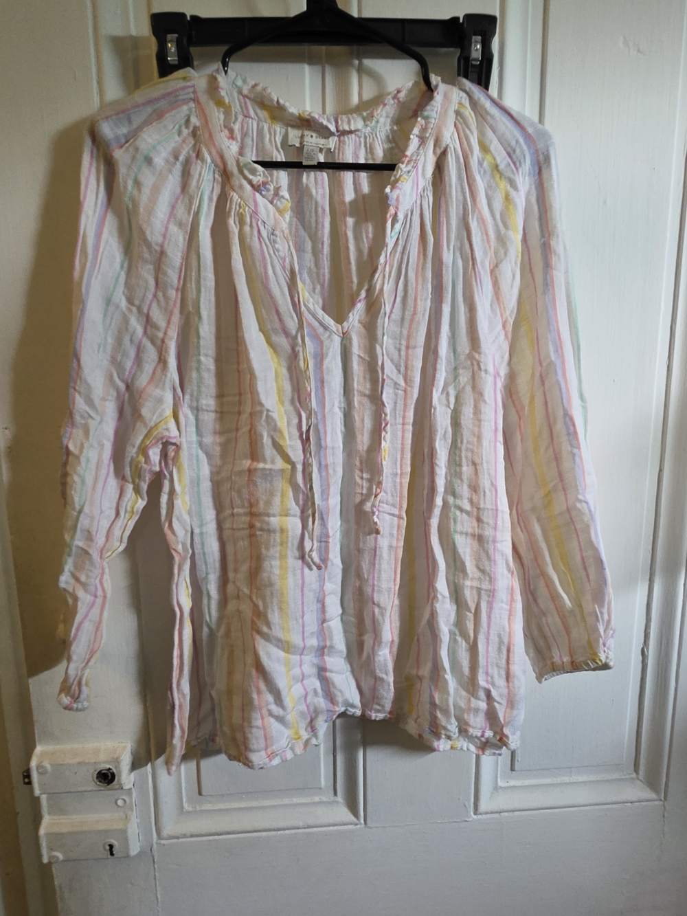 Lucky Brand White Tunic with Pastel Stripes
